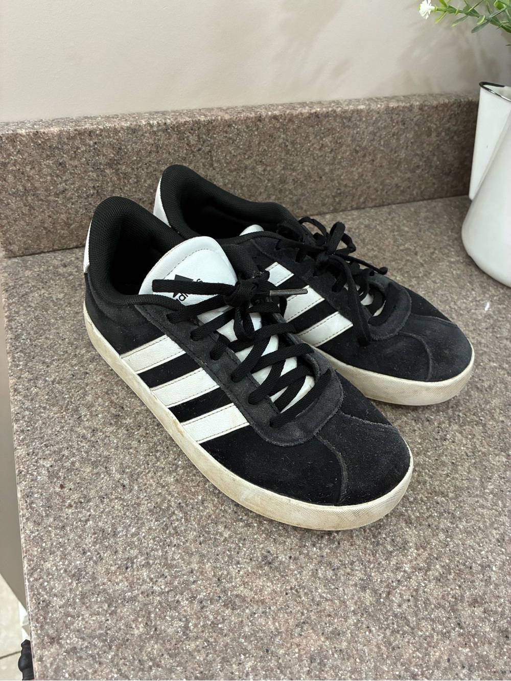 adidas Originals Kids Black Suede Sneakers with White Stripes